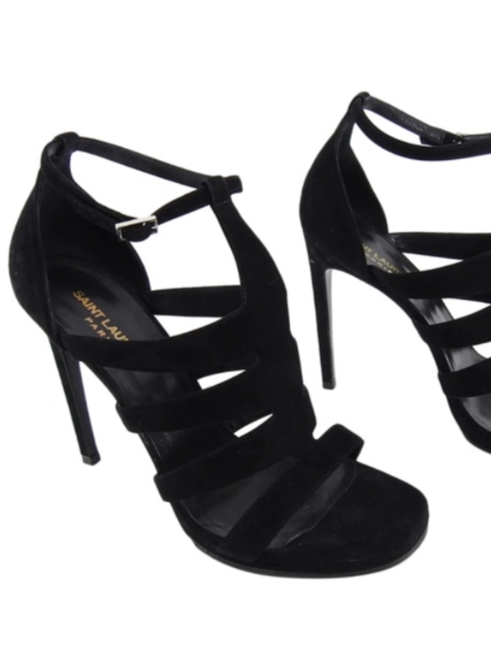 Saint Laurent Black Suede Gladiator Stiletto Heels Size 8.5